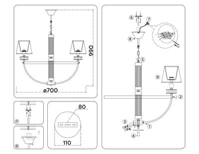 Светильник подвесной LH71251/5 BS/WH латунь/белый E14/5 max 40W D700*990