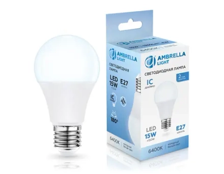 Лампа светодиодная 601506 LED A60 15W IC E27 6400K 175-265V