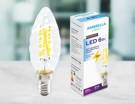 Светодиодная лампа Filament LED C35 6W E14 4200K (50W) 220-240V