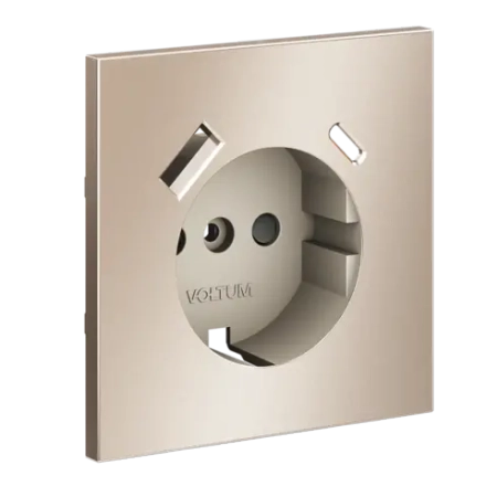 VLSM001010 Накладка для розетки с заземлением и защитными шторками, с USB A+C, S70 Metal (платина). (ТМ Maytoni)