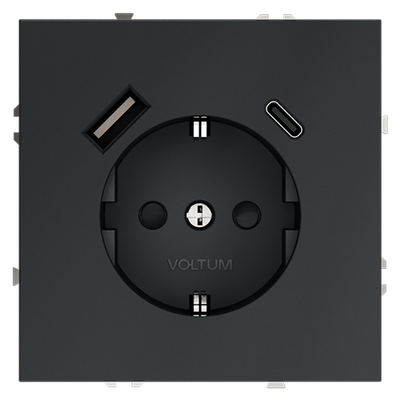 VLS040507 Розетка встраиваемая VOLTUM S70 с заземлением и защитными шторками, 16А, с USB, A+С, (графит) (ТМ Maytoni)