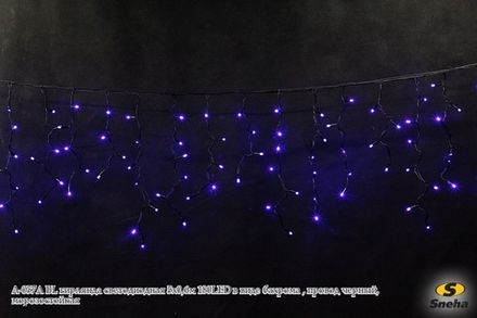 A-057A BL гирлянда светодиодная 5х0,6м 180LED в виде "бахрома" , провод черный, морозостойкая