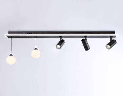 Потолочный светодиодный светильник со сменной лампой и пультом управления FL66202/1+5 BK черный 67W 3000K-6400K+G9/2 1000*100*400 (ПДУ ИК)