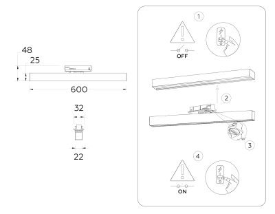 Светильник светодиодный трековый GL6777 BK черный LED 24W 4200K 600*22*48