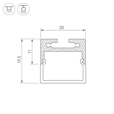 Профиль с экраном SL-LINE-2011M-2500 ANOD+OPAL SQUARE (Arlight, Алюминий)