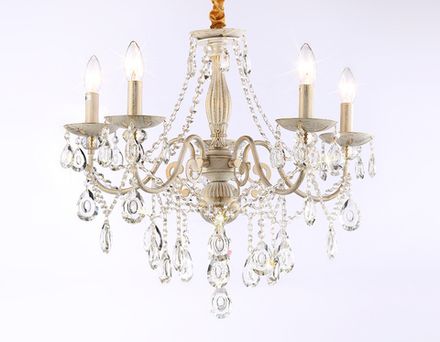 Подвесная люстра с хрусталем TR4944/5 WH/GD/CL белый/золото/прозрачный E14/5 max 40W D605*565