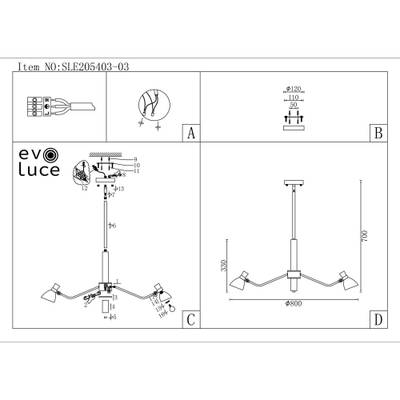 SLE205403-03 Люстра подвесная Черный, Латунь/Белый E14 3*60W