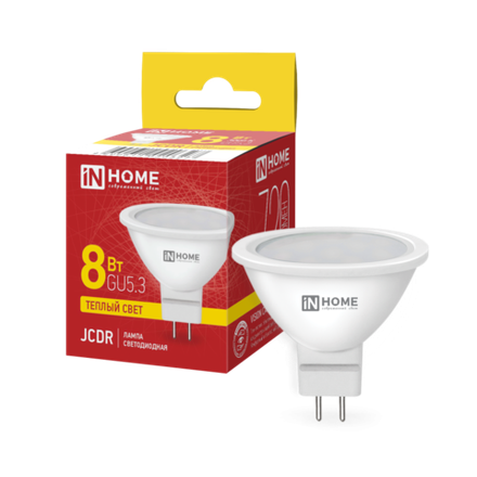 Лампа светодиодная LED-JCDR-VC 8Вт рефлектор 3000К тепл. бел. GU5.3 720лм 230В IN HOME 4690612020327