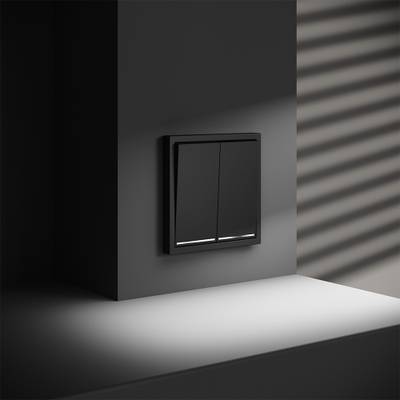 VLS020408 Проходной переключатель встраиваемый VOLTUM S70 двухклавишный с подсветкой 10А, (черный матовый) (ТМ Maytoni)