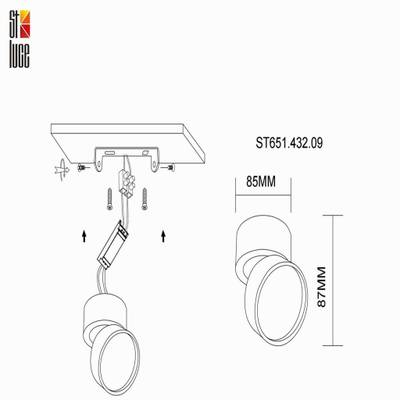 ST651.432.09 Светильник потолочный поворотный Черный LED 1*9W 3000K 720Lm Ra&gt;90 120° IP20 D85xH87 170-240V