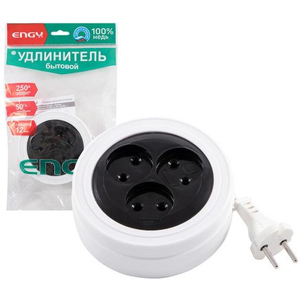Удлинитель ENGY "Рулетка", 5м/3роз (ШВВП 2х0,75)