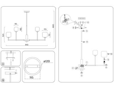Светильник на штанге LH53019/12 BS/FR латунь/белый матовый G9*12 max 40W D910*680