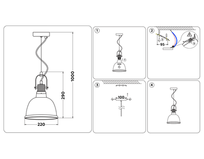 Подвесной светильник TR3526 SB/TI бронза/янтарь E27 max 40W D220*1000