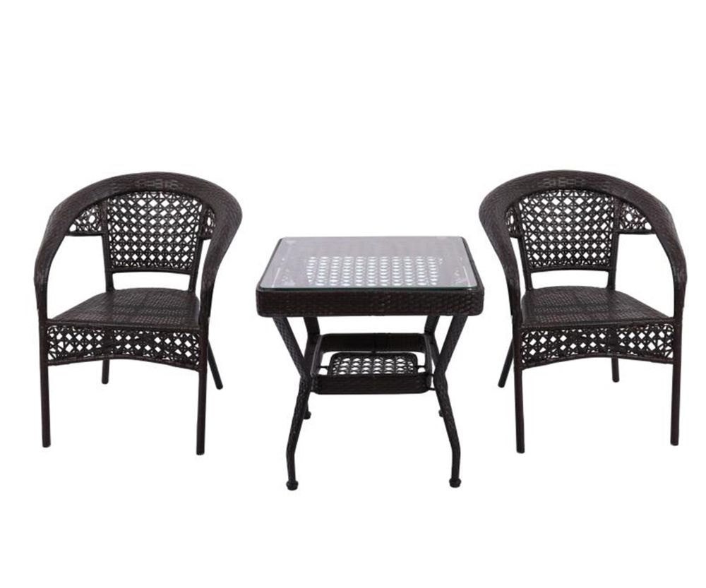 KL01158K,04 Комплект кофейный, стол квадратный + 2 кресла, темно-коричневый. Стол: w64*64 h63. Стулья: w45*60 h80.