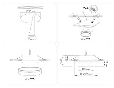 Светильник встраиваемый TN6710 BK черный IP44 GX53 max 15W 105*105*45