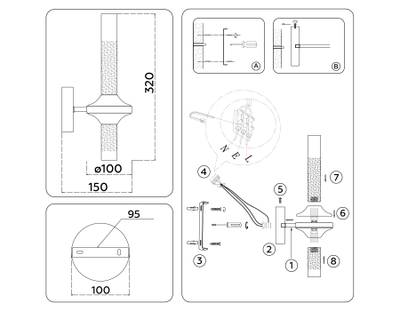 Светильник настенный LH55355/2 BK/CGD/CL черный/золото/прозрачный G9/2 max 30W 150*100*320