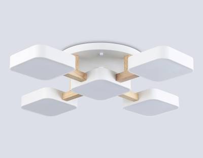 Светильник светодиодный подвесной FL4881/5 WH/WD белый/дерево 90W 3000-6000K 675*675*110 (без ПДУ)