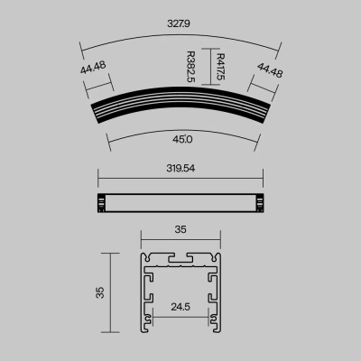 Радиусный профиль 35x35 D800мм 1/8 круга черный, ALM-3535R-B-D-45°-0.8M. TM Maytoni