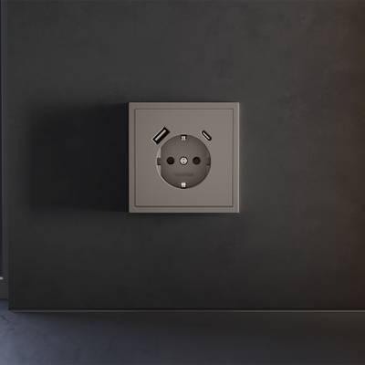 VLS001014 Накладка для розетки с заземлением и защитными шторками, с USB A+C, S70 (капучино). (ТМ Maytoni)