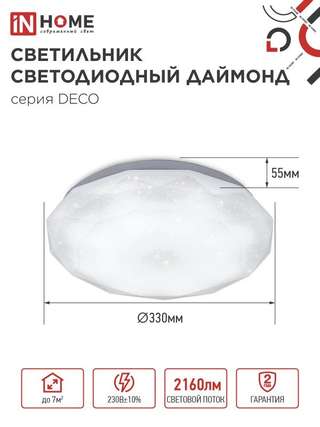 Светильник светодиодный DECO ДАЙМОНД 24Вт 4000К 2160лм 230В 330х55мм IN HOME 4690612033679