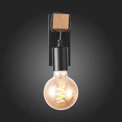 SL1142.401.01 Светильник настенный Черный, Светлое дерево E27 1*60W