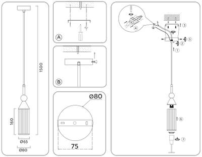 Светильник подвесной LH55251 BK/BS/CL черный/латунь/прозрачный E14 max 40W D65*1500