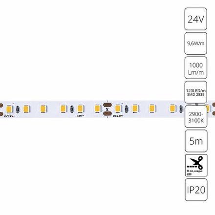 Светодиодная лента 24V 9,6W/m 3000К 5м Arte Lamp TAPE A2412008-01-3K, LED