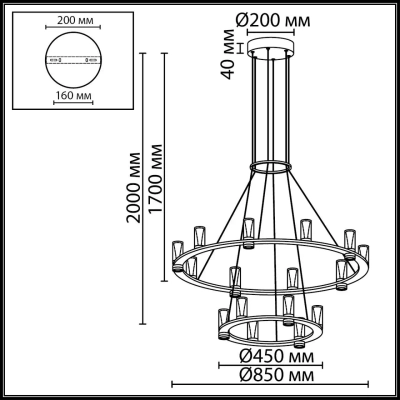 7143/110L HIGHTECH ODL26 513 светильник темный никель/акрилл/металл IP20 LED 93W 5960Лм 3000K 220V DEFANCE