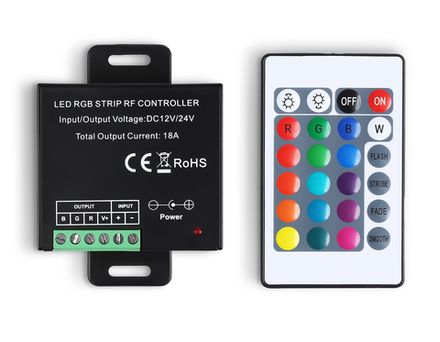 Контроллер для светодиодных лент RGB с радио пультом 2.4G 18A 12V 216W/ 24V 432W GS11301 (CR2025)