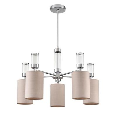 6585/5 MODERNI LN25 56 хром/бежевый, металл/текстиль, стекло Люстра подвесная E14 5*40W 220V ARNIKA
