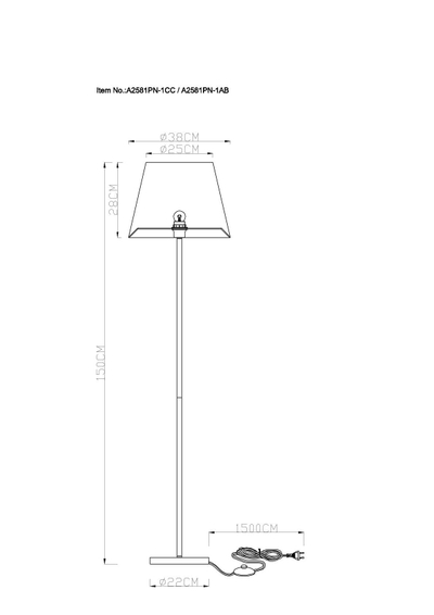 Торшер Arte Lamp ELBA A2581PN-1AB, 1хE27