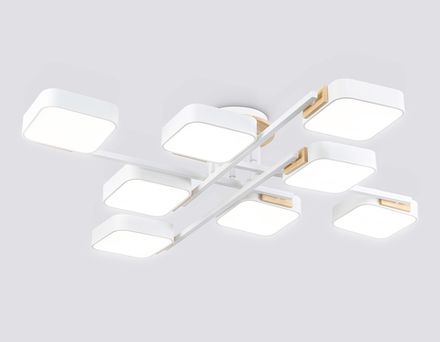 Светильник светодиодный подвесной FL4888/8 WH/WD белый/дерево 144W 3000-6000K  960*960*160 (без ПДУ)