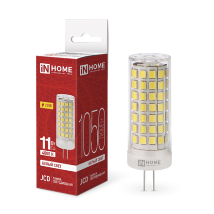 Лампа светодиодная LED-JCD 11Вт 230В G4 4000К 1050лм IN HOME 4690612060309