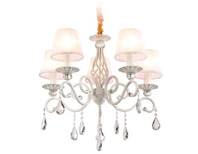 Подвесная люстра с абажурами и хрусталем TR4547/5 WH/SL белый/серебро E14/5 max 40W D565*500