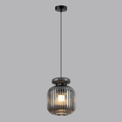 5042/1B PENDANT ODL24 445 черный/дымчатый/металл/стекло/эко.кожа Подвес E27 1*60W JUGI