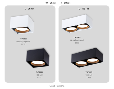 Светильник накладной TN70872/2 WH/BK белый/черный GX53/2 max 12W 185*92*62