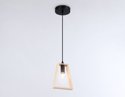 Подвесной светильник в стиле лофт TR80497 BK/LW черный/светлое дерево E14 max 60W D150*1000