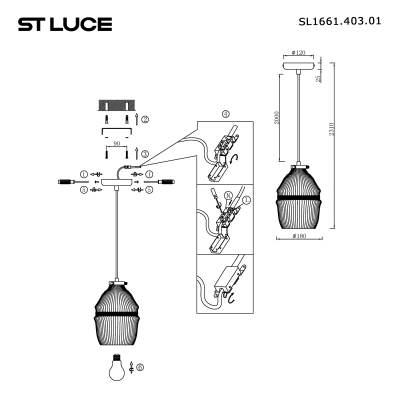 SL1661.403.01 Светильник подвесной ST-Luce Черный/Янтарный E27 1*40W