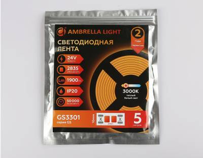Светодиодная лента GS3301 2835 240Led/ 18W m/ 24V IP20 3000K/ 5000*10*1.2mm/ кратность резки 25mm (2 конт.)