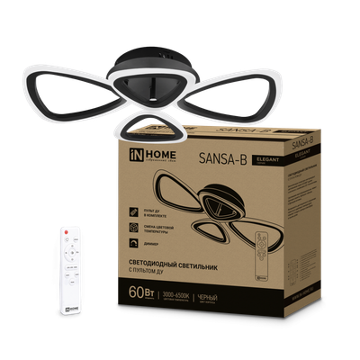Светильник светодиодный ELEGANT SANSA-B 60Вт 3000-6500К 4700лм 230В 600х400х75мм с пультом ДУ черн. IN HOME 4690612043333