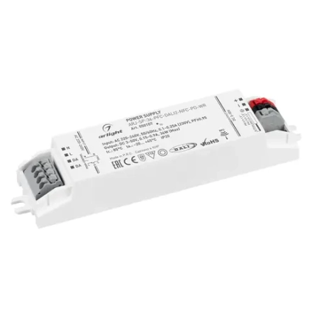 Блок питания ARJ-SP-36-PFC-DALI2-NFC-PD-WR (36W, 3-50V, 0.15-0.9A) (Arlight, IP20 Пластик, 5 лет)