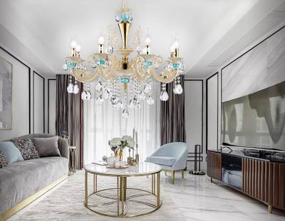 Подвесная люстра с хрусталем TR4926/8 GD/WH/CL золото/белый/прозрачный E14*8 max 40W D740*630