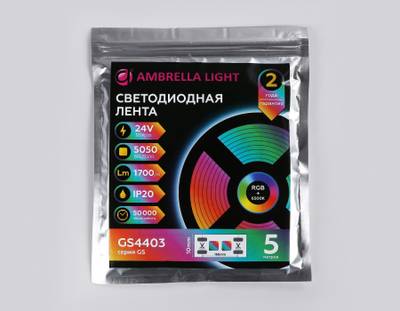 Светодиодная лента RGB с холодным белым светом GS4403 5050 60Led/ 10W m/ 24V IP20 RGBW+6500K/ 5000*10*1.87mm/ кратность резки 100mm (5 конт.)