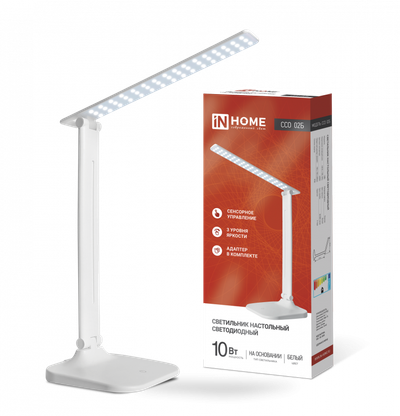 Светильник светодиодный настольный ССО 02Б 10Вт 4000К 625лм сенсор-диммер адаптер бел. IN HOME 4690612013473