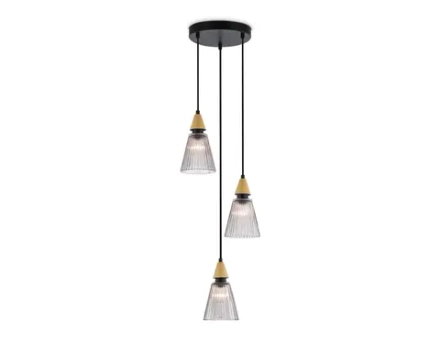 Светильник подвесной LH58112/3 BK/LW/SM черный/светлое дерево/дымчатый E14*3 max 40W D270*1200
