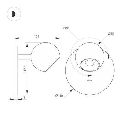 Светильник SP-OTTORI-WALL-CHARGE-6W Warm3000 (BK, 30 deg, 230V, USB-C) (Arlight, IP20 Металл, 3 года)
