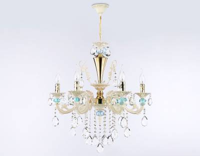 Подвесная люстра с хрусталем TR4923/6 GD/WH/BL золото/белый/голубой E14*6 max 40W D600*620