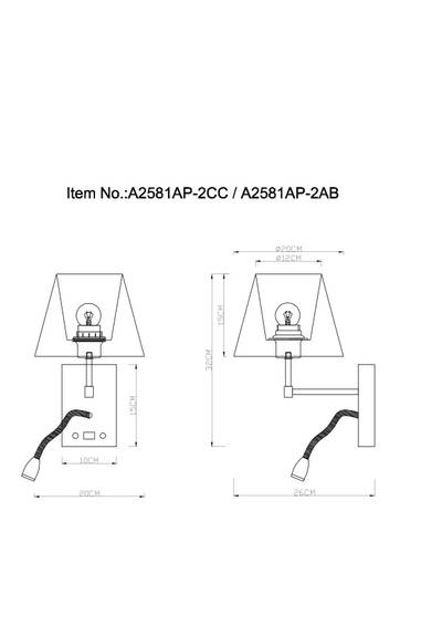 Бра Arte Lamp ELBA A2581AP-2CC, 1хE27