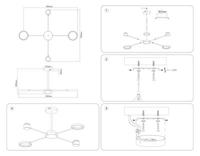 Потолочный светодиодный светильник с пультом FL51632/4+1 BK/GD черный/золото 3000K-6400K 48W 910*745*300 (ПДУ ИК)