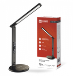 Светильник светодиодный настольный ССО 18Ч 12Вт 3-6.5К 600лм сенсор-диммер часы темп. беспроводн. зарядка с адаптером черн. IN HOME 4690612041087